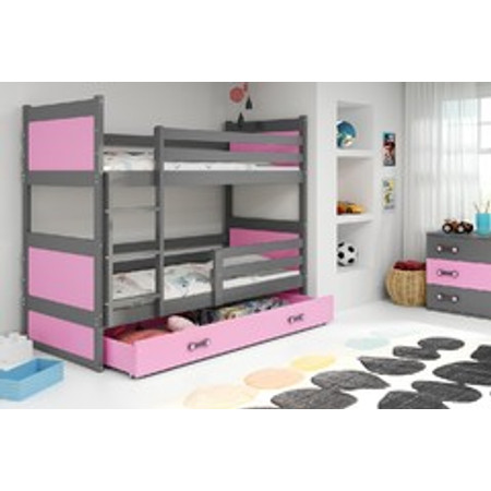 Gyerek emeletes ágy kihúzható ággyal RICO 160x80 cm Rózsaszín Szürke