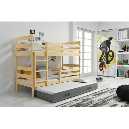 Gyerek emeletes ágy kihúzható ággyal ERYK 160x80 cm Szürke Fenyő