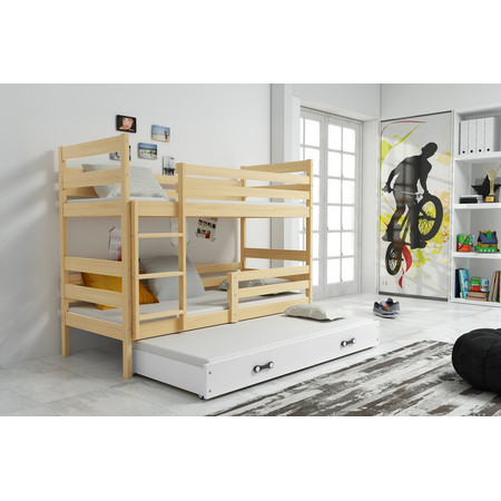Gyerek emeletes ágy kihúzható ággyal ERYK 190x80 cm Fehér Fenyő