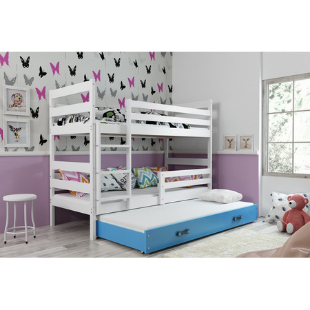 Gyerek emeletes ágy kihúzható ággyal ERYK 190x80 cm Kék Fehér