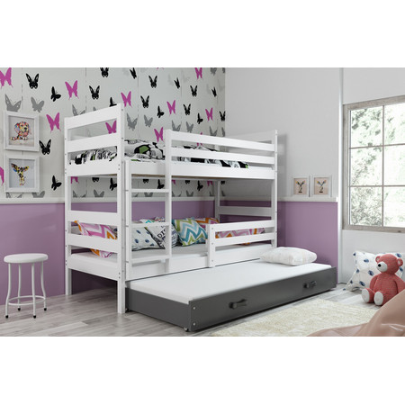 Gyerek emeletes ágy kihúzható ággyal ERYK 190x80 cm Szürke Fehér