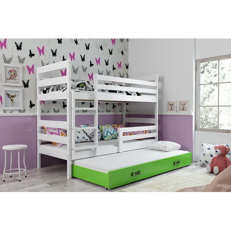 Gyerek emeletes ágy kihúzható ággyal ERYK 190x80 cm Zöld Fehér