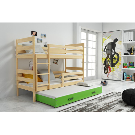 Gyerek emeletes ágy kihúzható ággyal ERYK 190x80 cm Zöld Fenyő