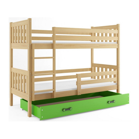 Gyermek emeletes ágy CARINO tárolóhellyel 80x190 cm - fenyő Zöld