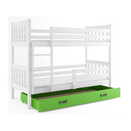 Gyermek emeletes ágy CARINO tárolóhellyel 80x190 cm - fehér Zöld