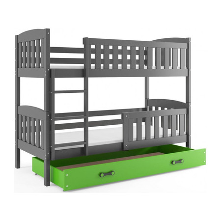 Gyerek emeletes ágy KUBUS tárolóhellyel 80x190 cm - grafit Zöld