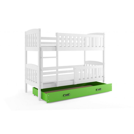 Gyerek emeletes ágy KUBUS tárolóhellyel 80x190 cm - fehér Zöld