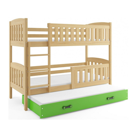 Gyerek emeletes ágy KUBUS kihúzható ággyal 80x190 cm - fenyő Zöld