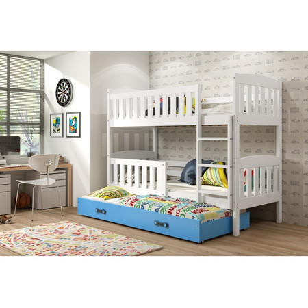 Gyerek emeletes ágy KUBUS kihúzható ággyal 80x190 cm - fehér Kék