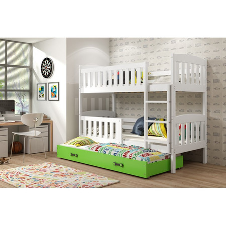 Gyerek emeletes ágy KUBUS kihúzható ággyal 80x190 cm - fehér Zöld