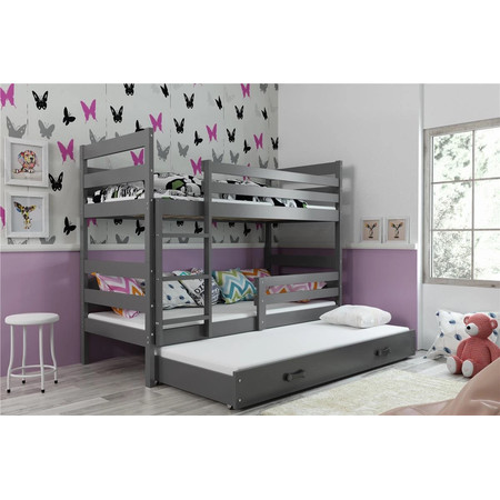 Gyerek emeletes ágy ERYK kihúzható ággyal 90x200 cm - grafit