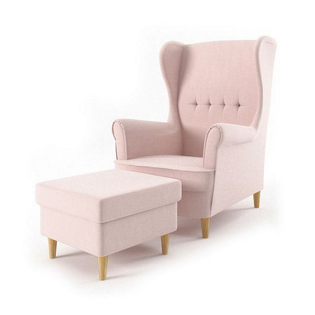 Füles fotel lábtartóval Világos rózsaszín