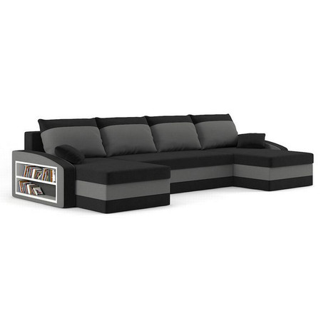 SPARTAN U alakú kinyitható kanapé polccal Fekete / szürke