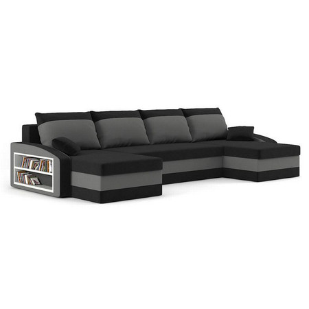 SPARTAN U alakú kinyitható kanapé két puffal, polccal Fekete / szürke