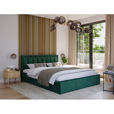 Kárpitozott ágy MOON mérete 140x200 cm Sötét zöld