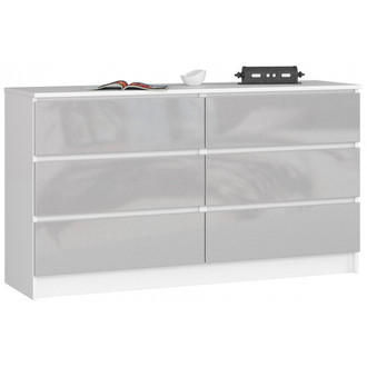 K120 6SZ CLP komód – fehér/metál
