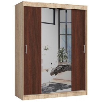 CLP 150 cm-es tolóajtós ruhásszekrény tükörrel, sonoma tölgy/wenge színben.
