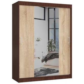 CLP 150 cm-es tolóajtós ruhásszekrény tükörrel, wenge/sonoma tölgy színben.