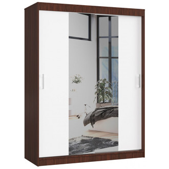 CLP 150 cm-es tolóajtós ruhásszekrény tükörrel, wenge/fehér színben.