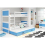 Gyerek emeletes ágy kihúzható ággyal RICO 200x90 cm Kék Fehér