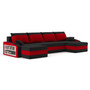 SPARTAN U alakú kinyitható kanapé polccal Fekete /piros - galéria #4