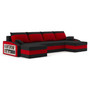 SPARTAN U alakú kinyitható kanapé két puffal, polccal Fekete /piros - galéria #4