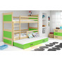 Gyerek emeletes ágy kihúzható ággyal RICO 200x90 cm Zöld Fehér - galéria #1