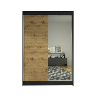 LINO I gardróbszekrény, 120 cm széles – fekete / artisan tölgy