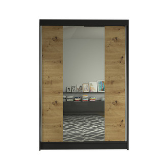 LINO II gardróbszekrény, 120 cm széles – fekete / artisan tölgy