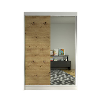 LINO I szekrény – 120 cm szélesség, fehér / artisan tölgy kivitelben