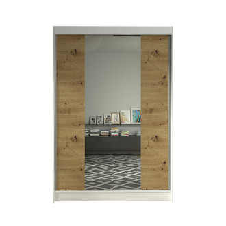 LINO II gardróbszekrény, 120 cm szélesség – fehér / artisan tölgy