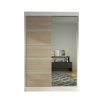 LINO III gardróbszekrény, 120 cm szélesség – fehér / sonoma tölgy