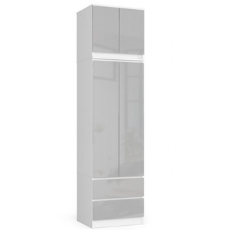 Šatní skříň s nástavbou S60 2D 2SZ CLP, bílá/šedý lesk