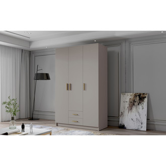 ADA I ruhásszekrény 120 cm – bézs/arany fogantyúkkal.